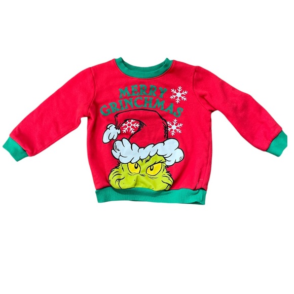 Merry Grinchmas Kids Crew Neck Sweatshirt Red Green Christmas Size 4T - Picture 1 of 2